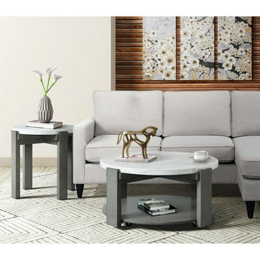 Picket House Furnishings Rysa Round End Table in Grey