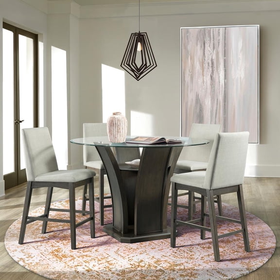 Picket House Furnishings Simms 5 Piece Round Counter Height Dining Set in Brown