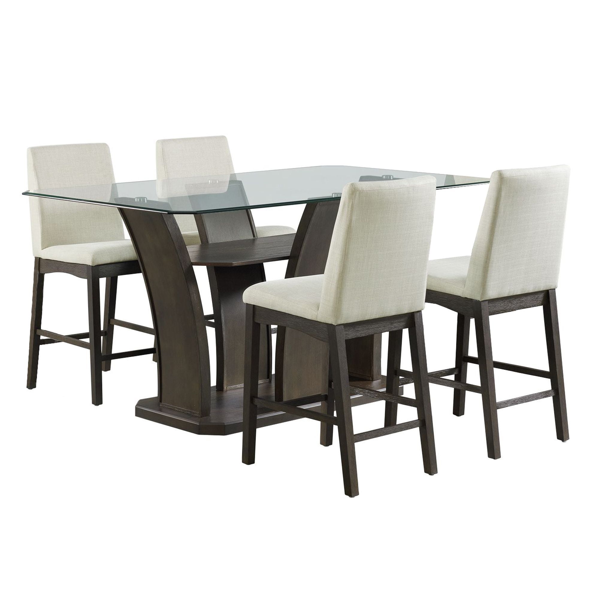 Acton 5-Piece Glass Top Pedestal Dining Set with 4 Chairs