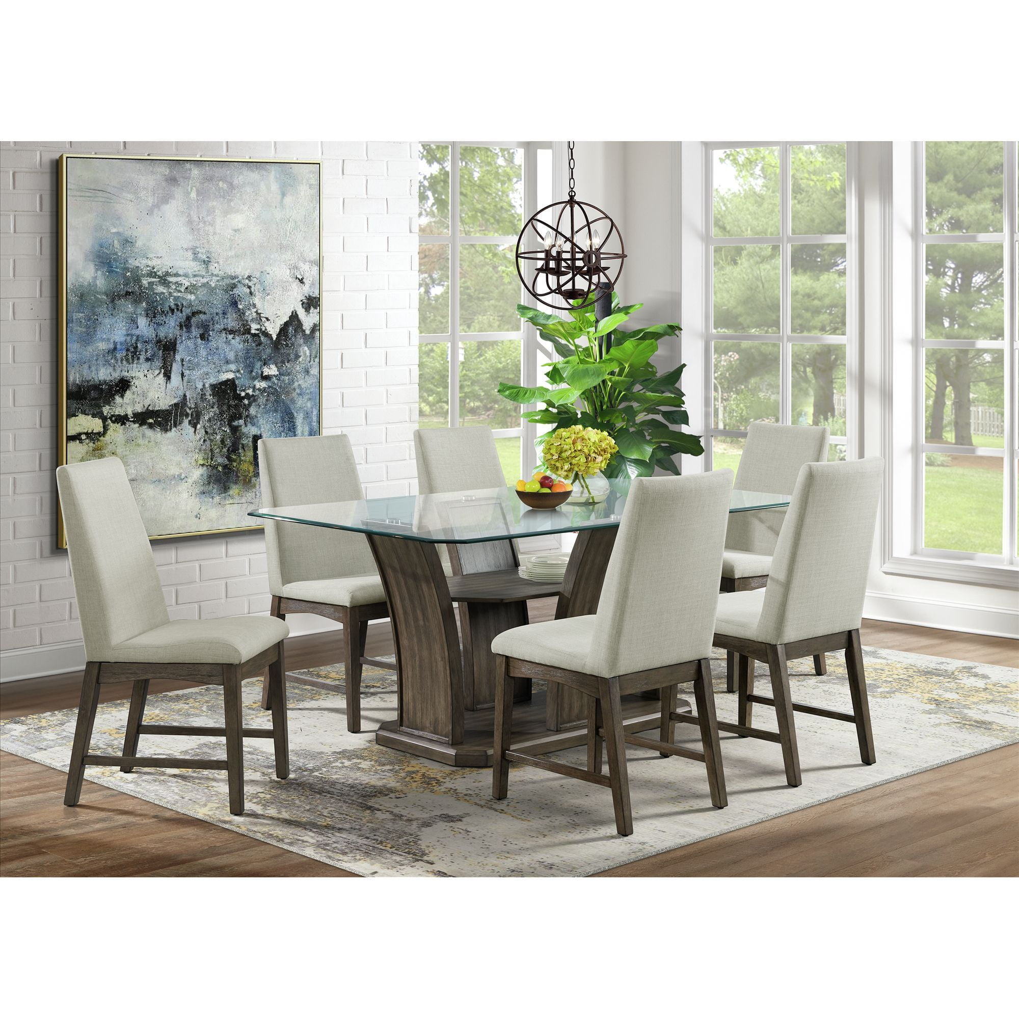 Simms 72'' Gray Glass Top Rectangular Dining Table