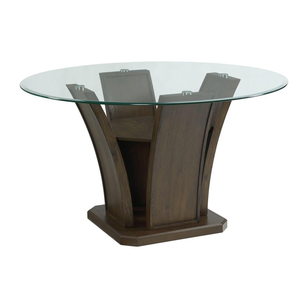 Transitional Simms 54" Round Walnut & Glass Dining Table