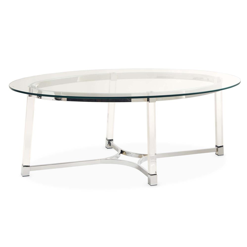 Contemporary Chrome & Glass Oval Coffee Table with Acrylic Legs