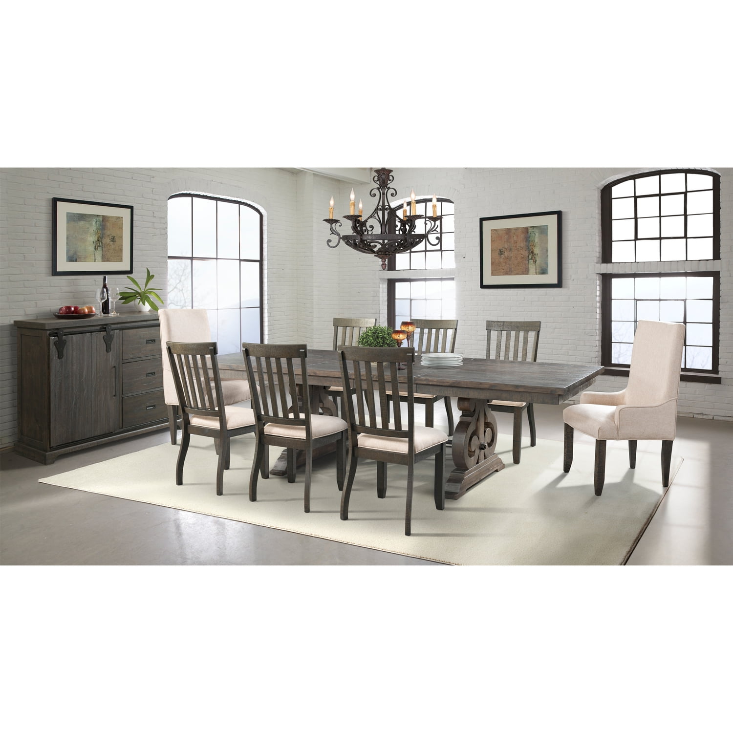 Stanford Dark Ash Dining Set with Light Brown Upholstered Chairs