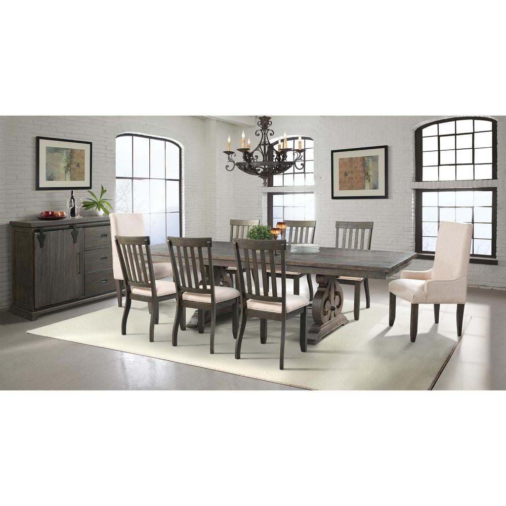 Stanford Dark Ash Dining Set with Light Brown Upholstered Chairs