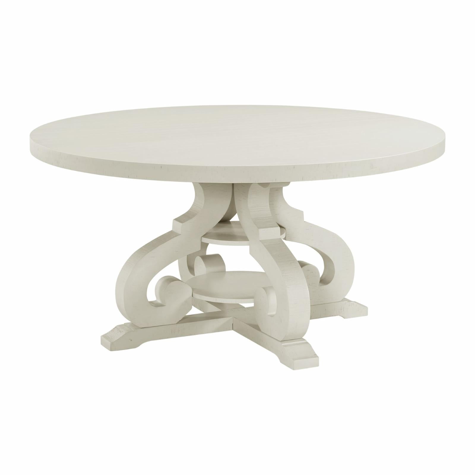 White 60" Round Wood Dining Table with Trestle Base