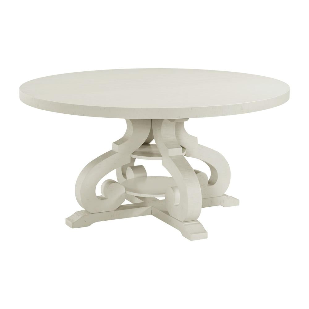 White 60" Round Wood Dining Table with Trestle Base