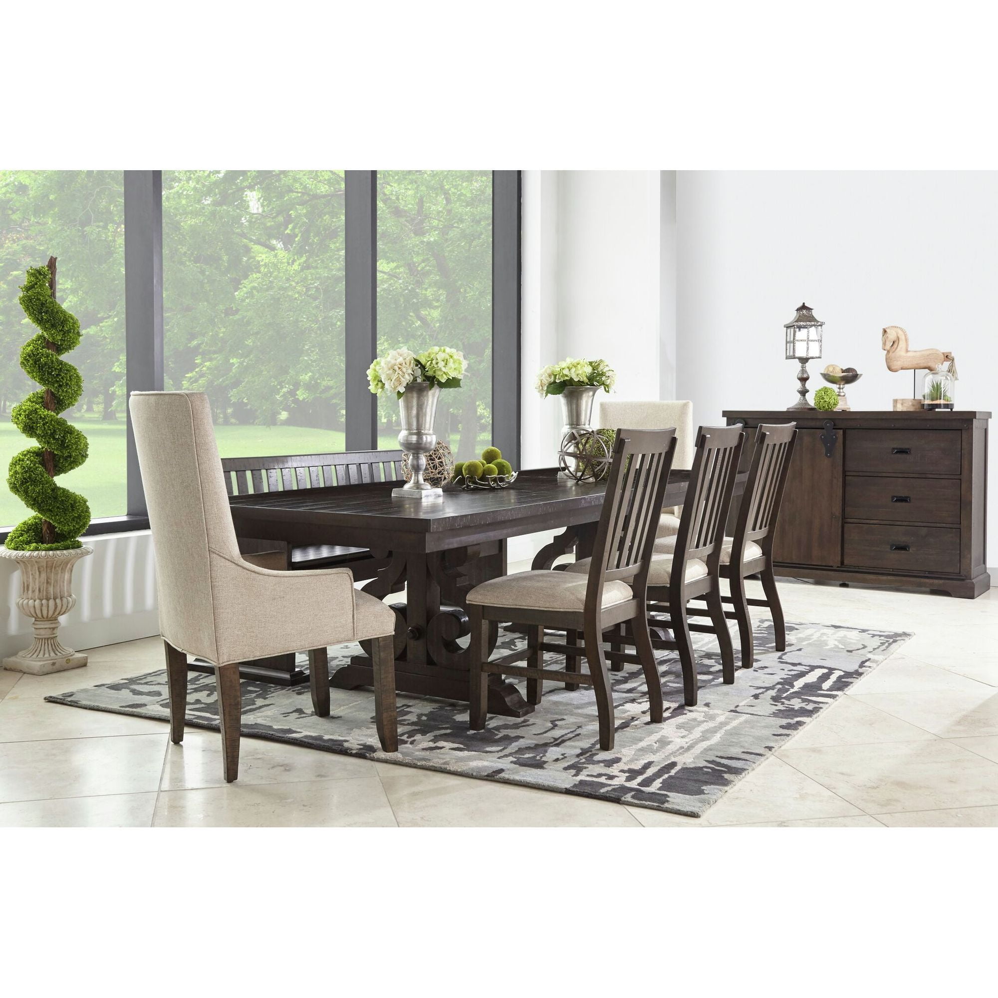 Smokey Walnut 60" Traditional Wood Server with Sliding Door