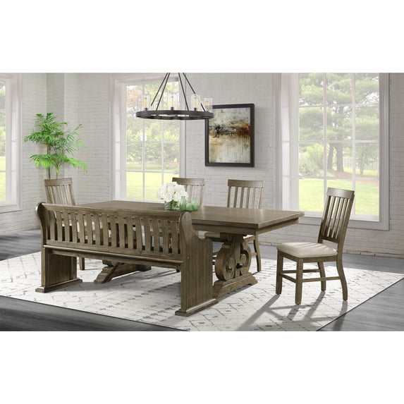 Picket House Furnishings Stanford Standard Height 6PC Dining Set-Table, 4 Side Chairs & Pew Bench