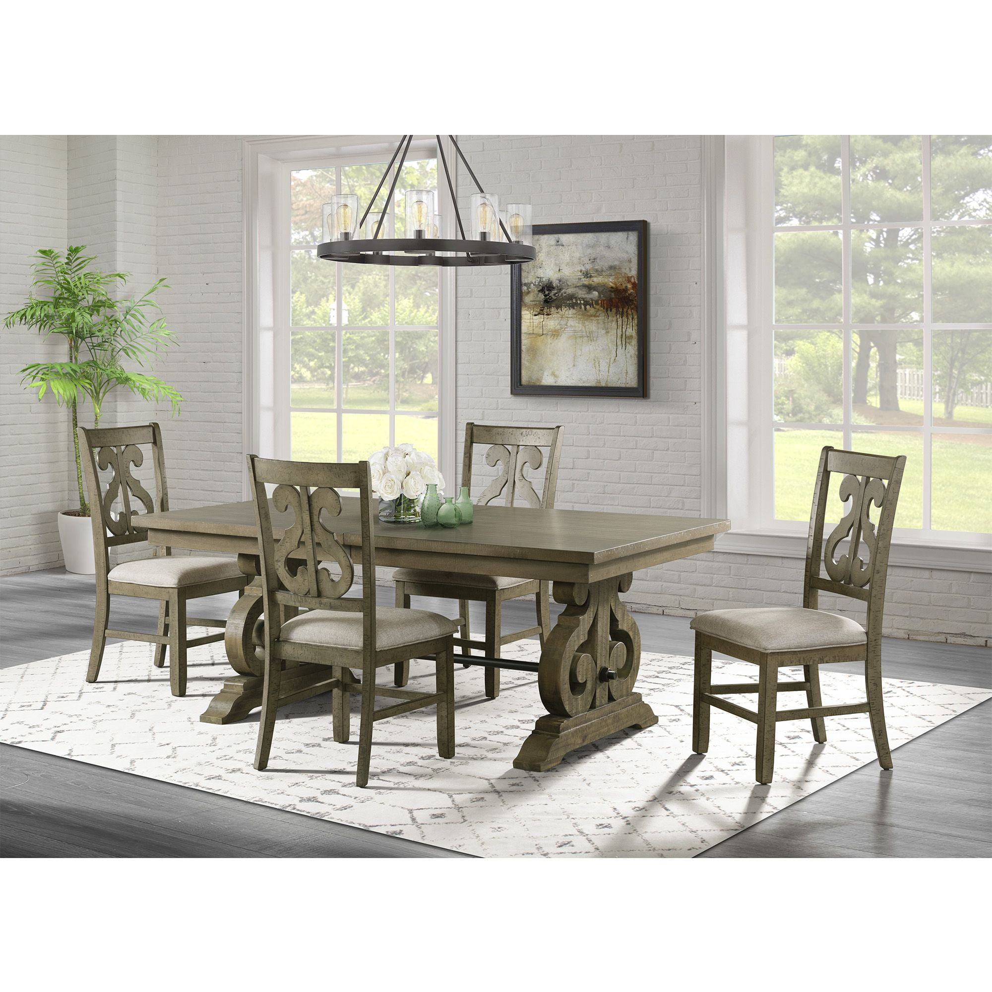 Traditional Slat-Back Side Chair with Taupe Upholstered Cushion