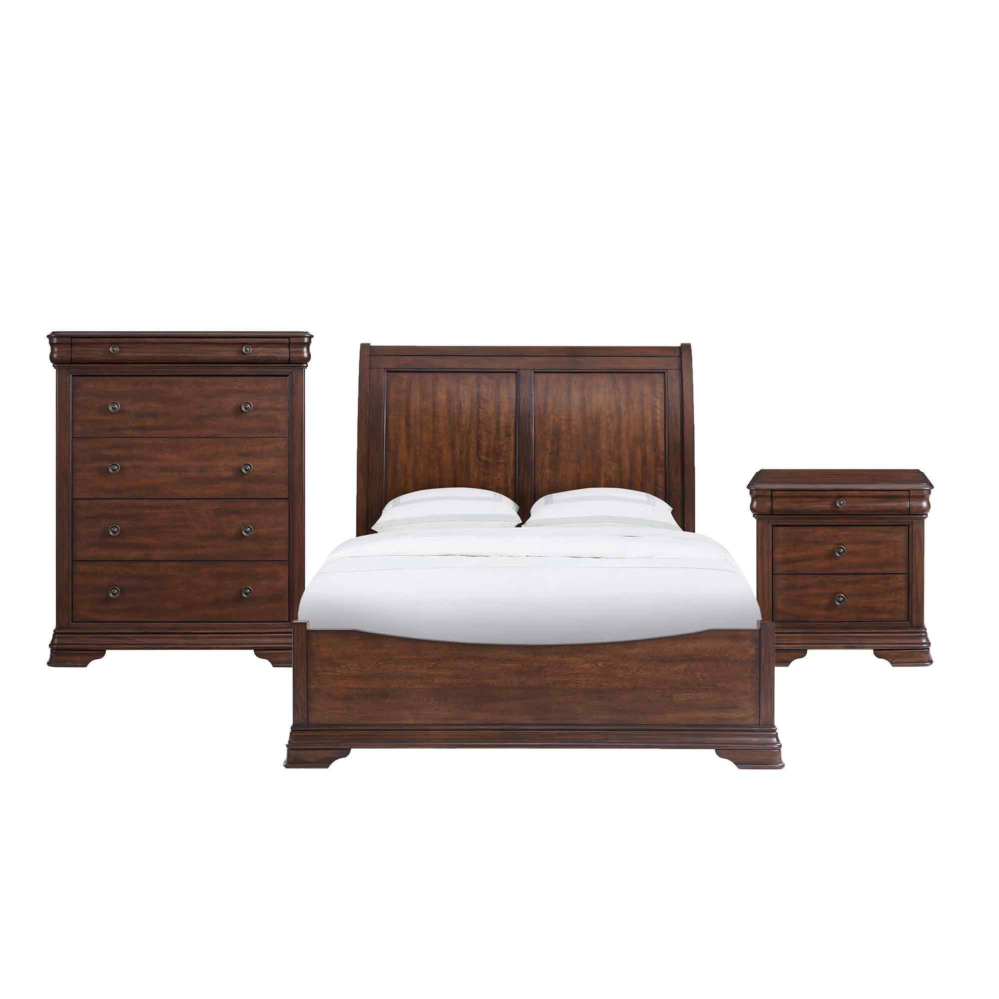 Dark Brown Queen 3-Piece Bedroom Set with Sleigh Headboard