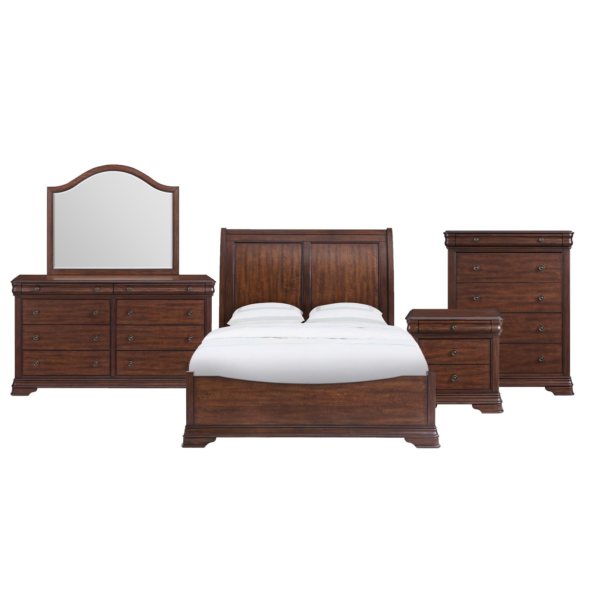 Queen Dark Brown Poplar Wood 5-Piece Bedroom Set