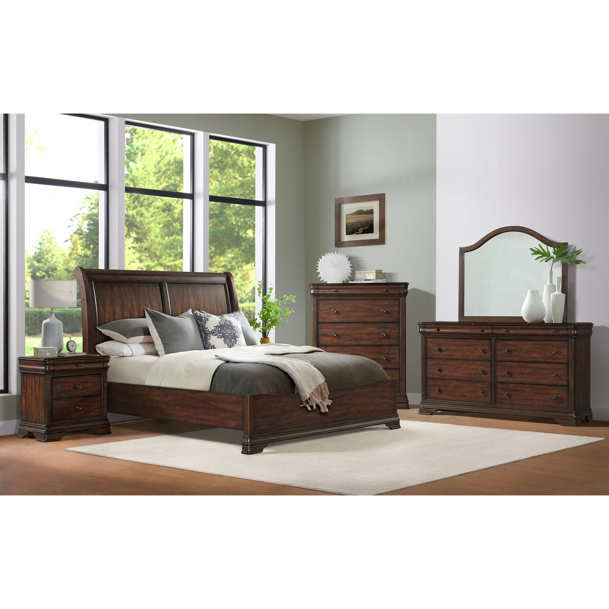 Cherry Poplar Wood 5-Drawer Chest with Felt Lined Drawer