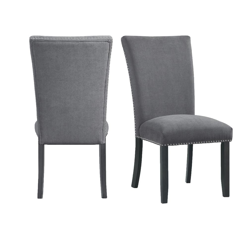 Charcoal Upholstered High Slat Back Rubberwood Side Chair Set