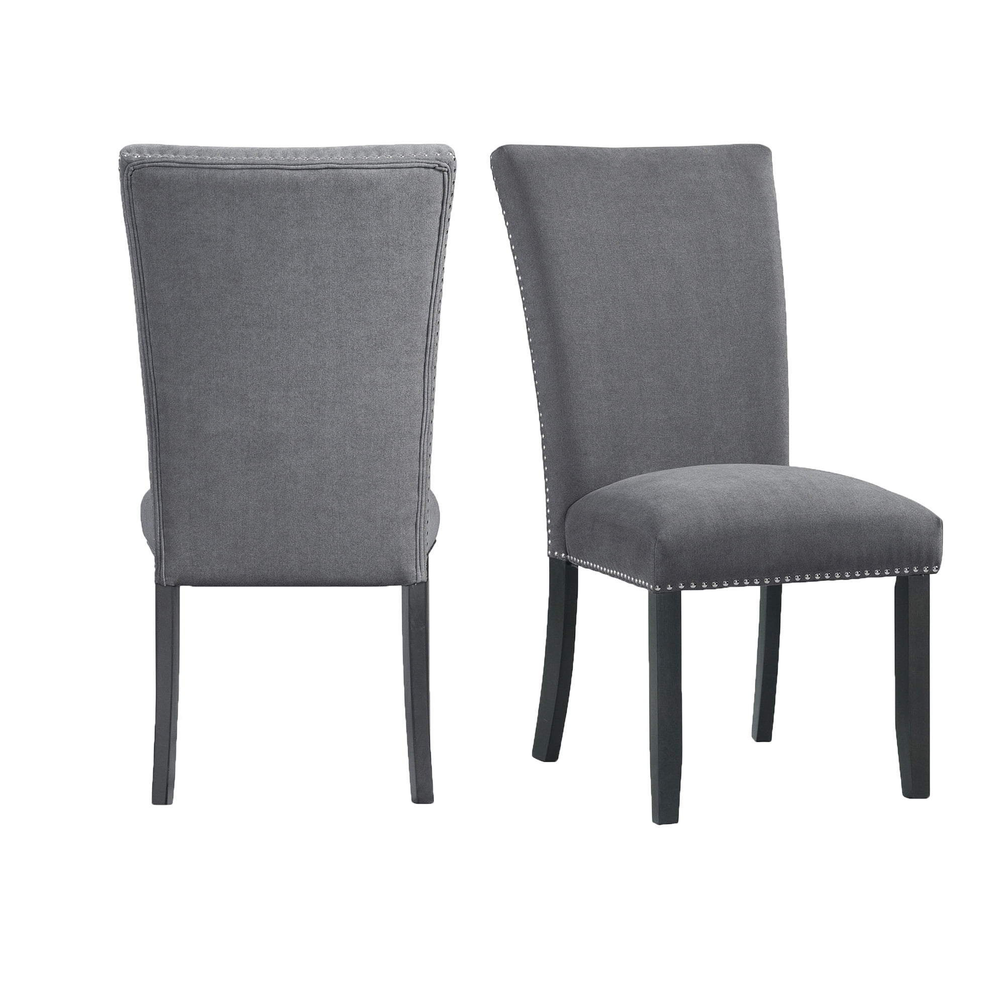Charcoal Upholstered High Slat Back Rubberwood Side Chair Set