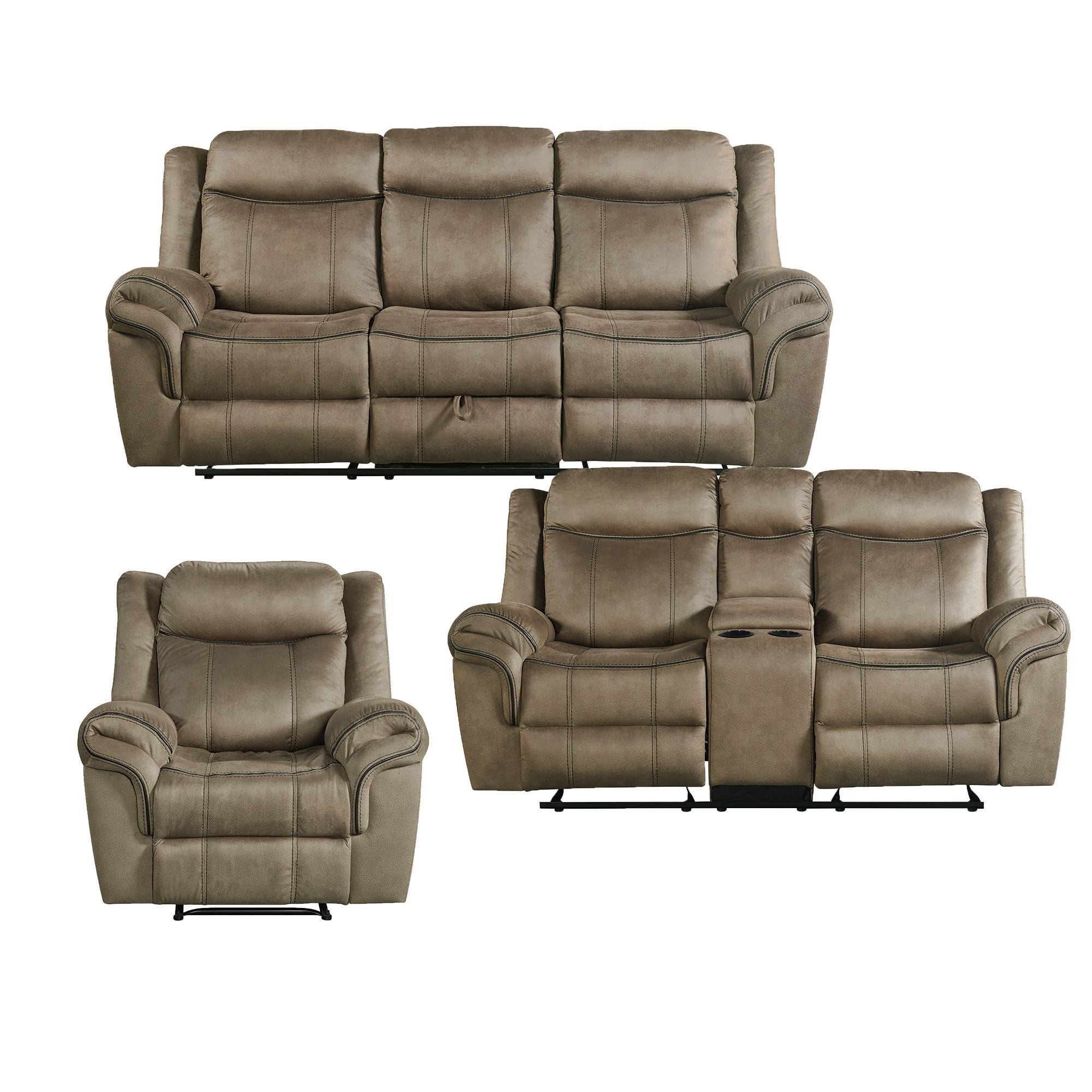 Tasso 3-Piece Dark Brown Reclining Sofa, Loveseat, and Chair Set