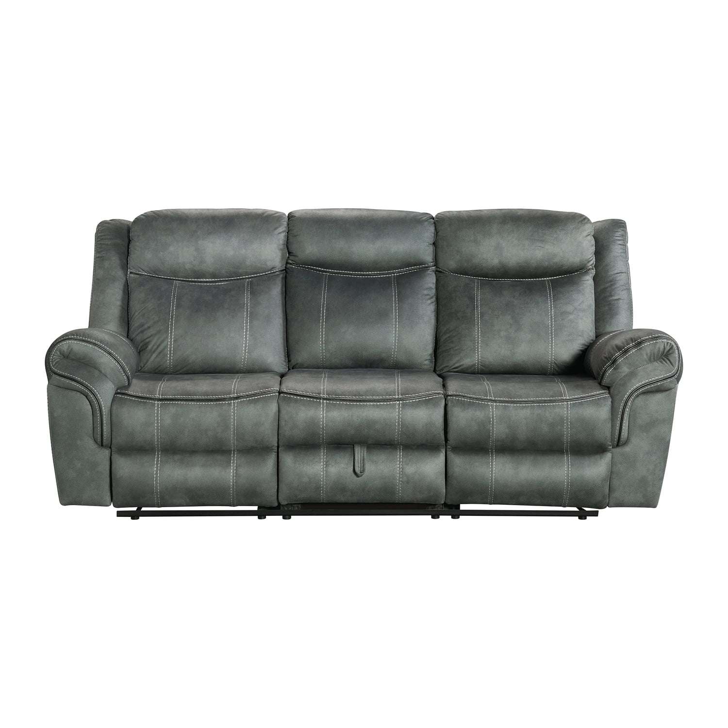 Gray Faux-Leather Reclining Sofa with Cup Holders and Storage
