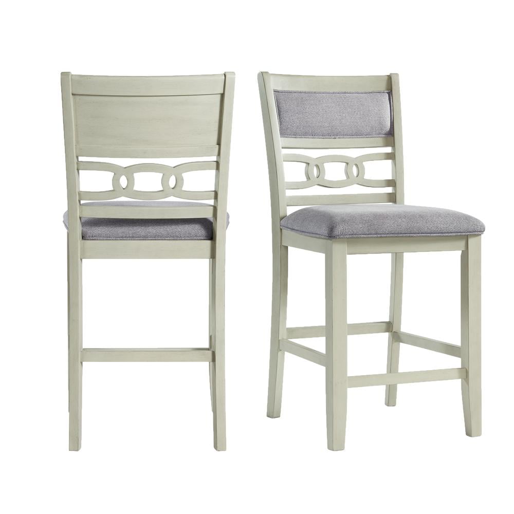 Bisque Finish Upholstered Wood Side Chair Set with Gray Seats