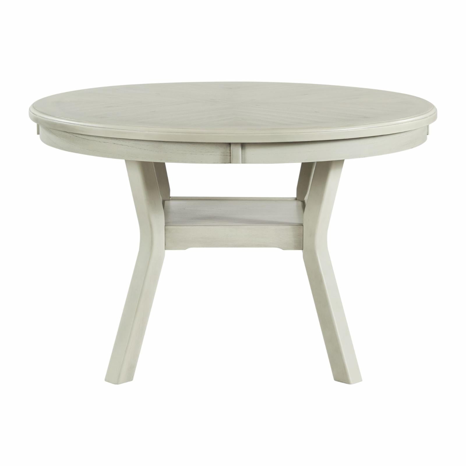 Transitional Gray Wood Round Dining Table with Storage Shelf