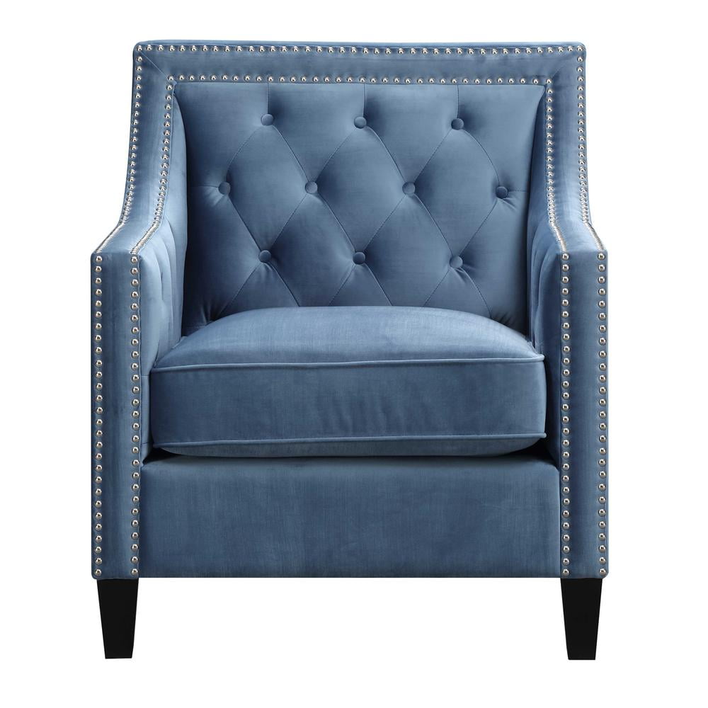 Marine Blue Velvet Accent Chair with Manufactured Wood Frame