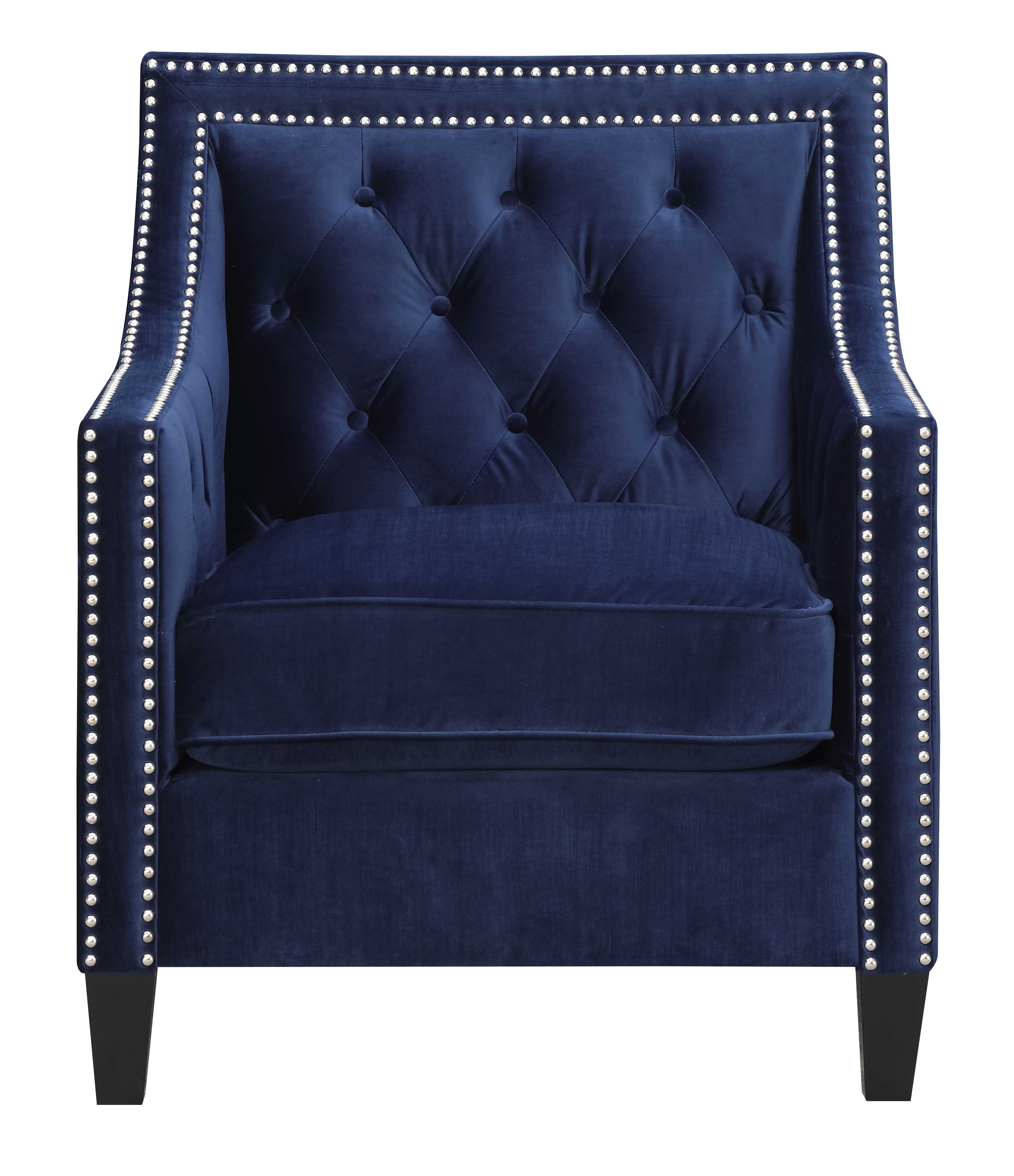 Teagan 35" Blue Polyester Accent Chair with Nailhead Trim