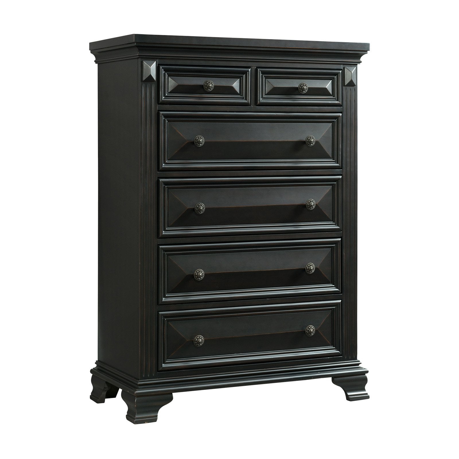 Antique Black 6-Drawer Vertical Chest with Felt Lined Drawers