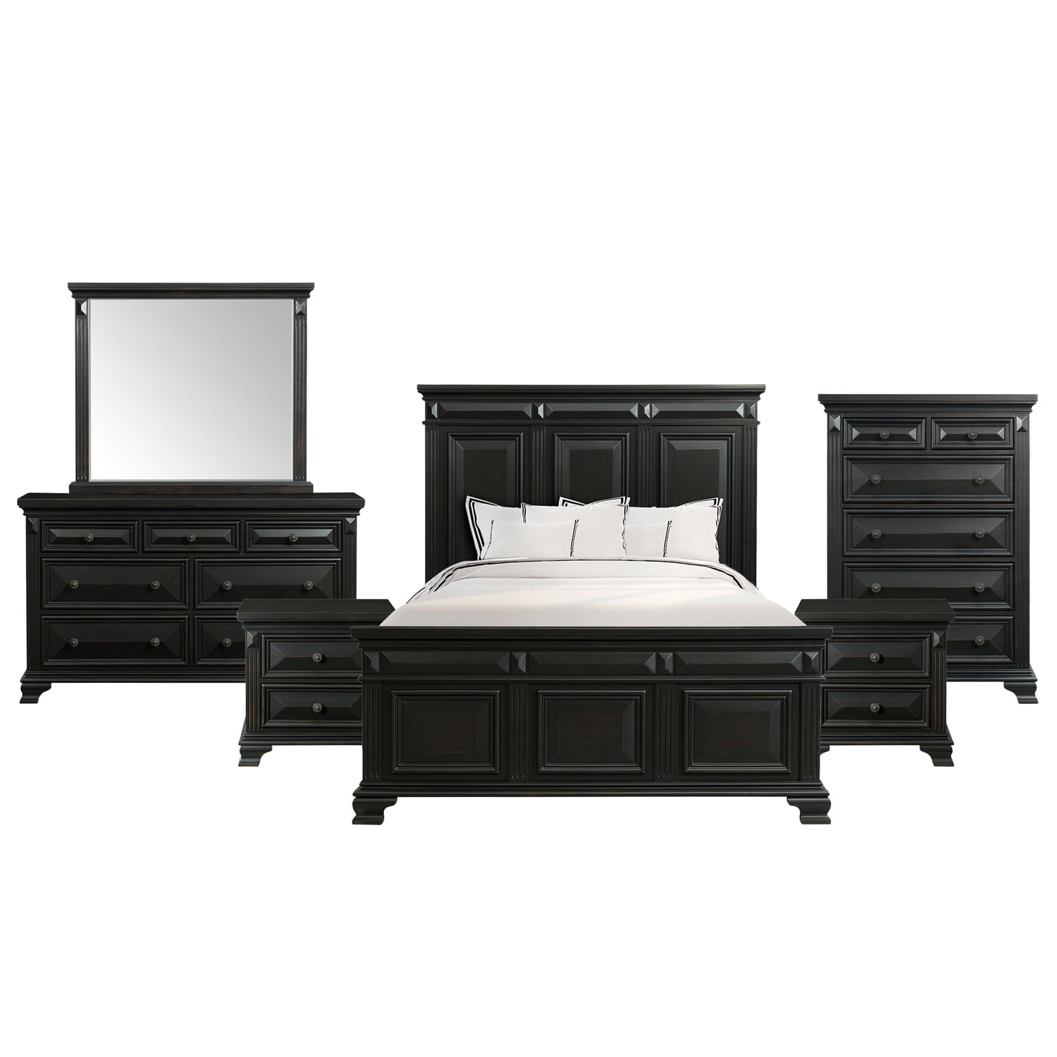 Picket House Furnishings Trent 6 Piece King Panel Bedroom Set in Black