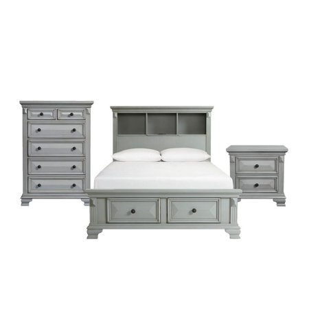 Picket House Furnishings Trent Queen Storage 3PC Bedroom Set in Grey