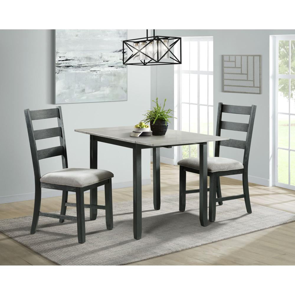 Gray and Black Drop Leaf Dining Table Set with Upholstered Chairs