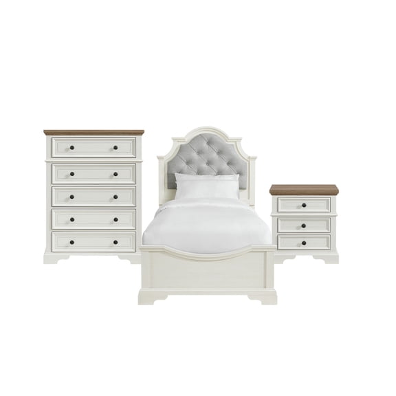 Picket House Furnishings Ulysses Youth Twin UPH 3PC Bedroom Set in White