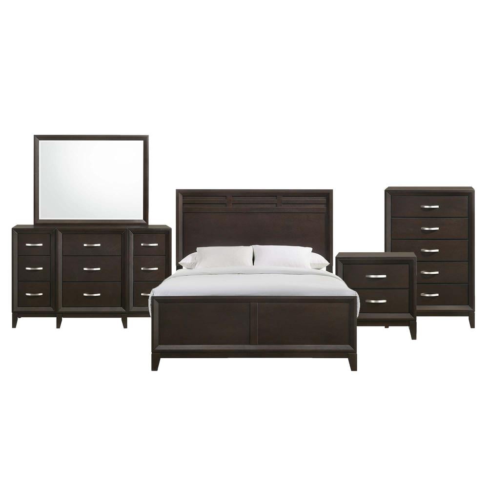 Merlot Queen Panel 5-Piece Wood Bedroom Set with Storage