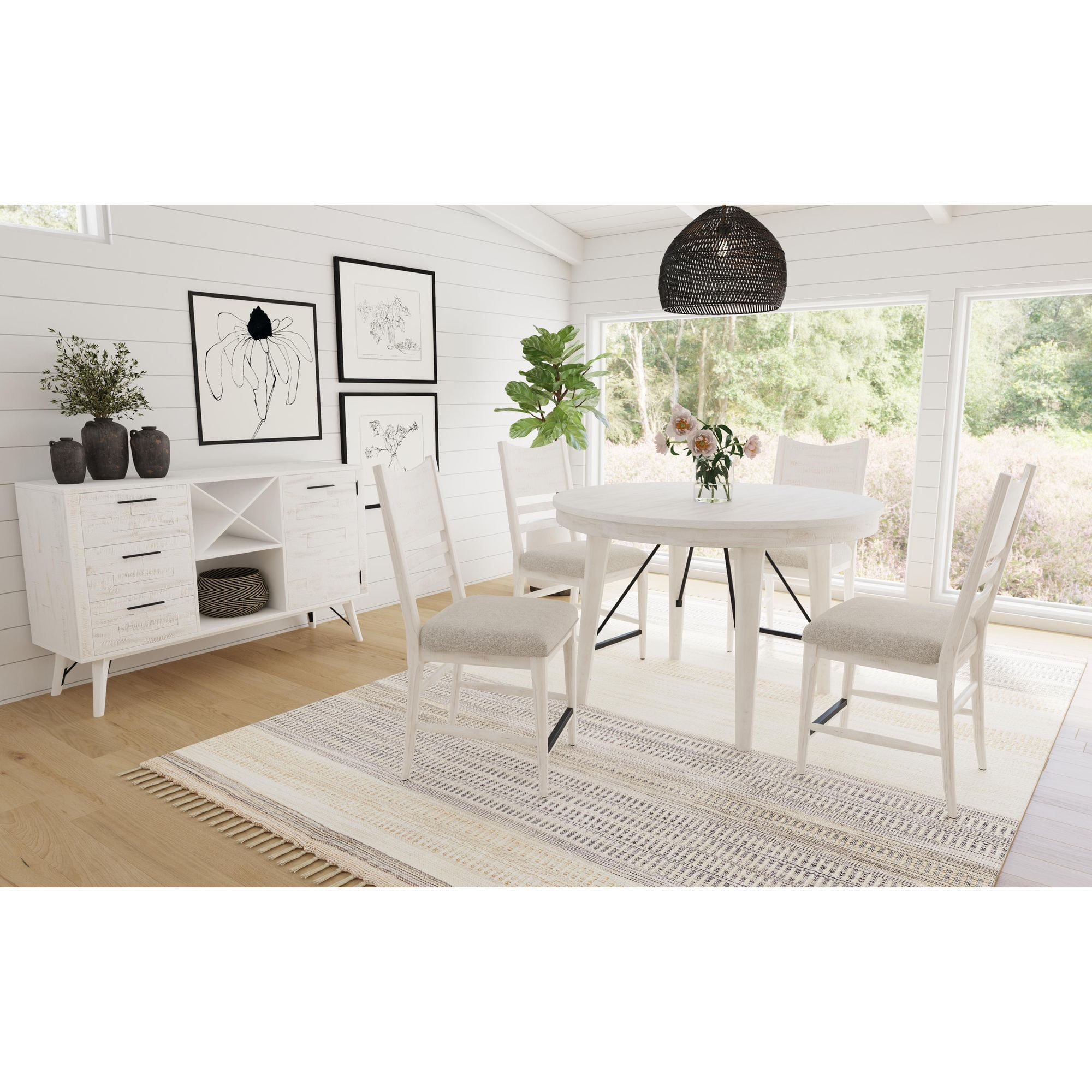 Rustic White Round Reclaimed Wood Counter Height Table