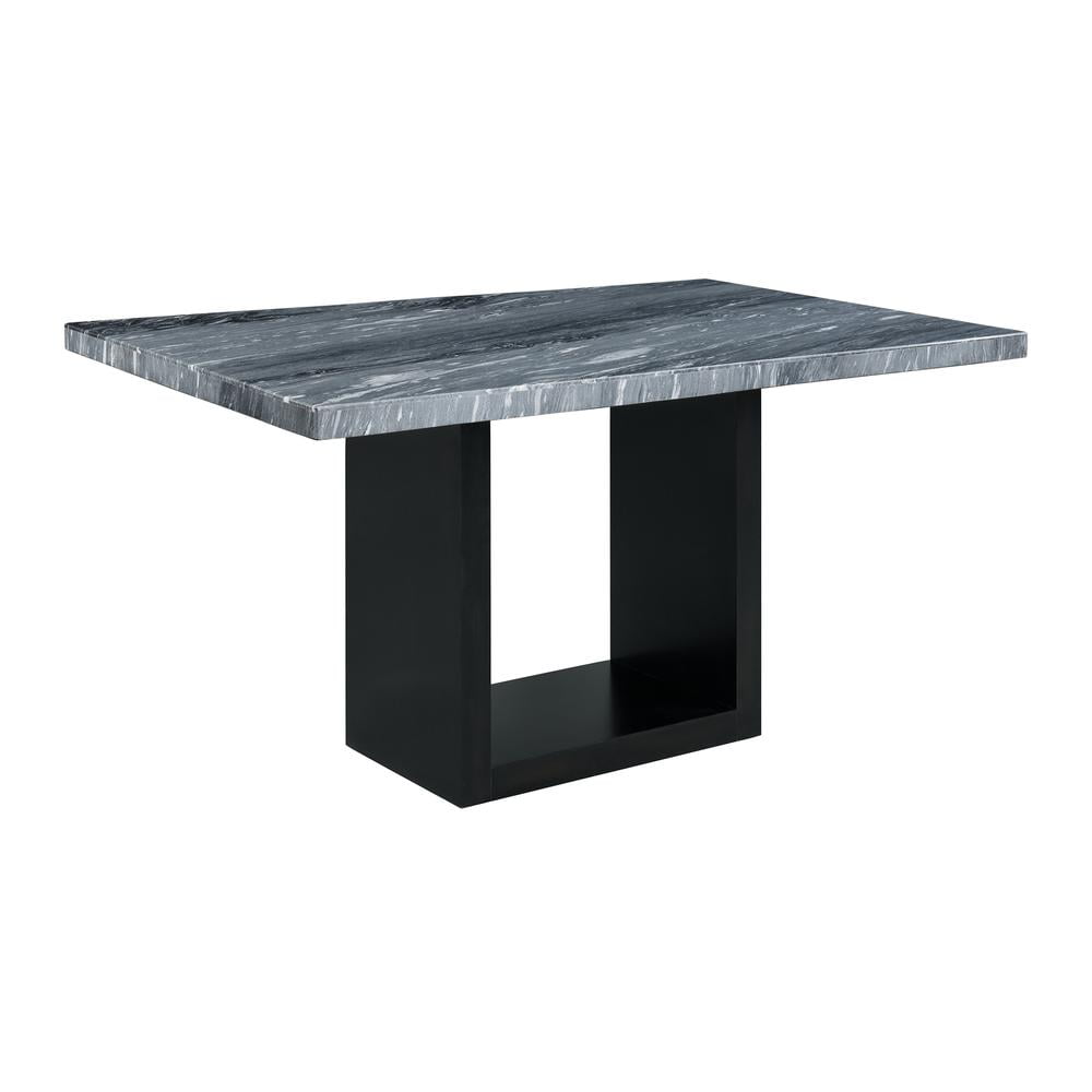 Gray Marble and Black Wood Rectangular Counter Height Table