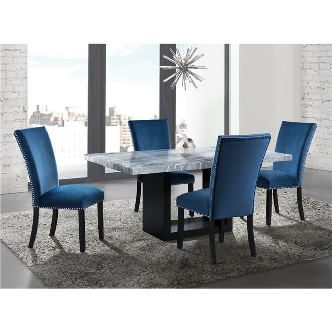 Gray Marble Rectangular Dining Table with Black Base