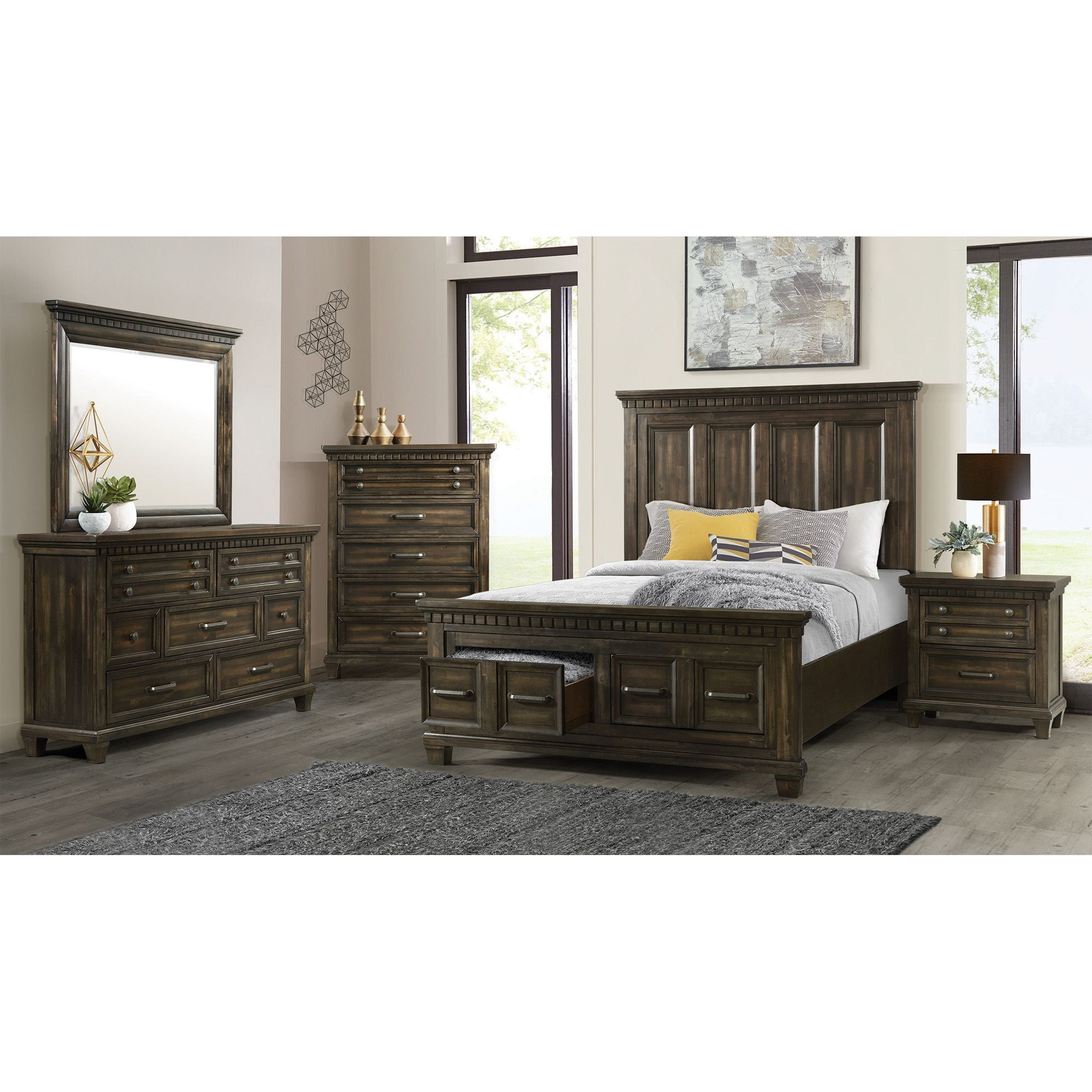 Charcoal King Panel Bed with Storage Drawers