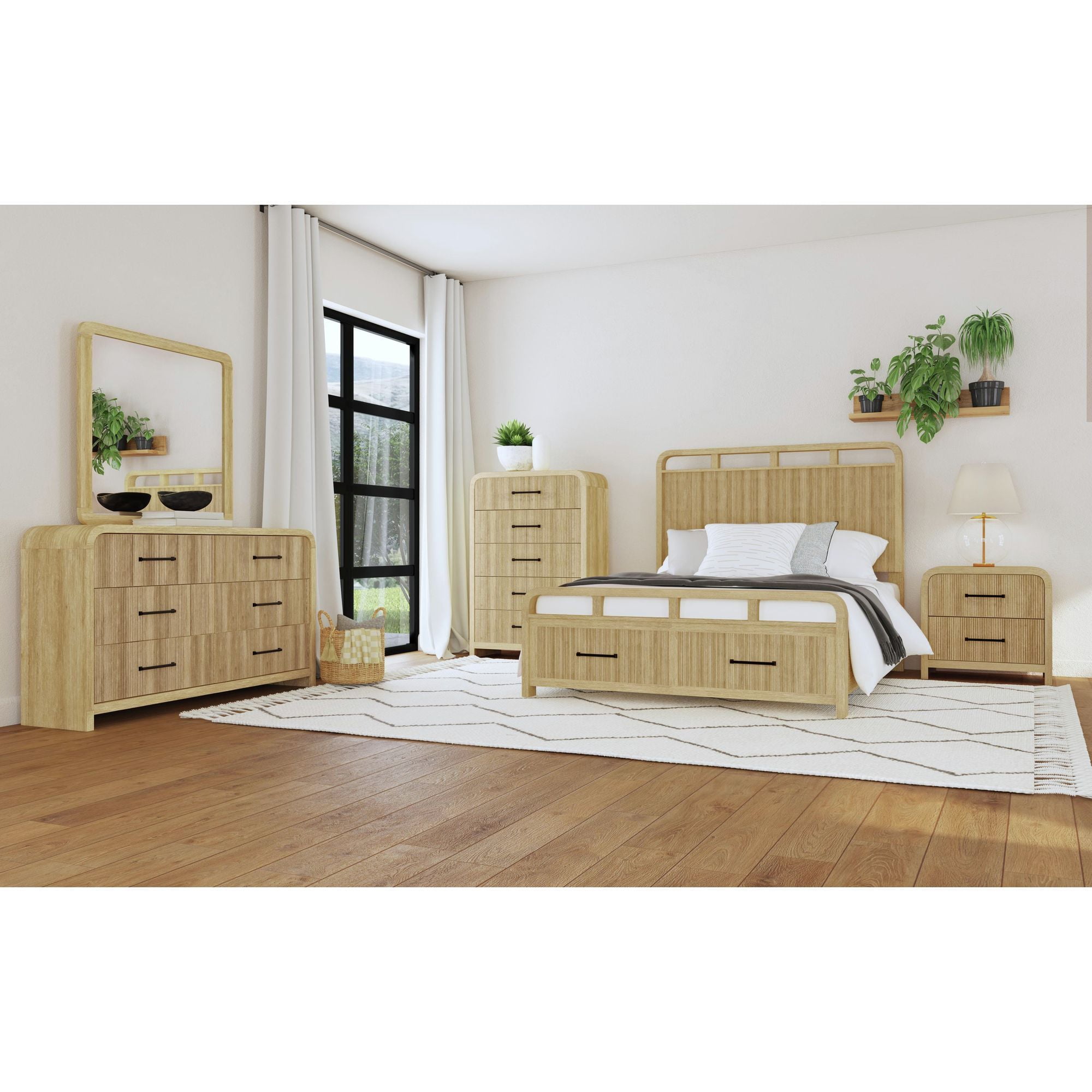 Natural Light Wood Vertical Chest with Black Handles and Felt Lined Drawers