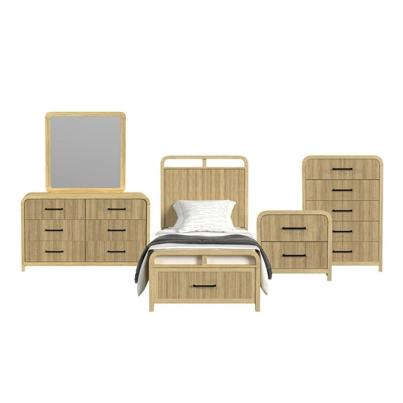 Picket House Furnishings Woodridge Twin Storage 5PC Bedroom Set in Natural