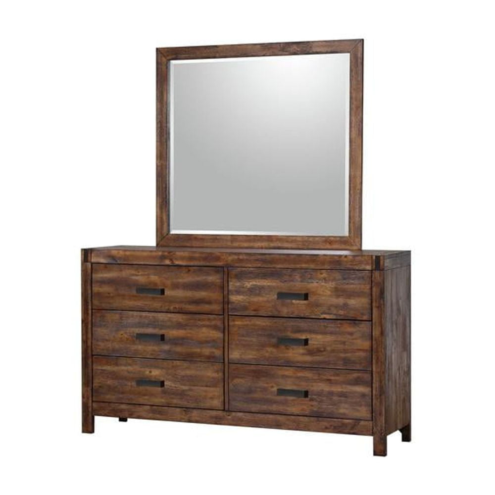 Chestnut Rustic 6-Drawer Dresser with Mirror