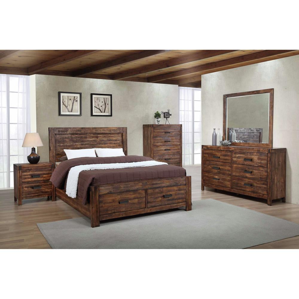 Chestnut Rustic 6-Drawer Dresser with Black Pulls