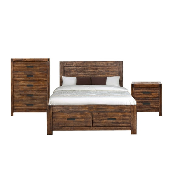 Picket House Furnishings Wren Queen 3PC Platform Storage Bedroom Set In Chestnut