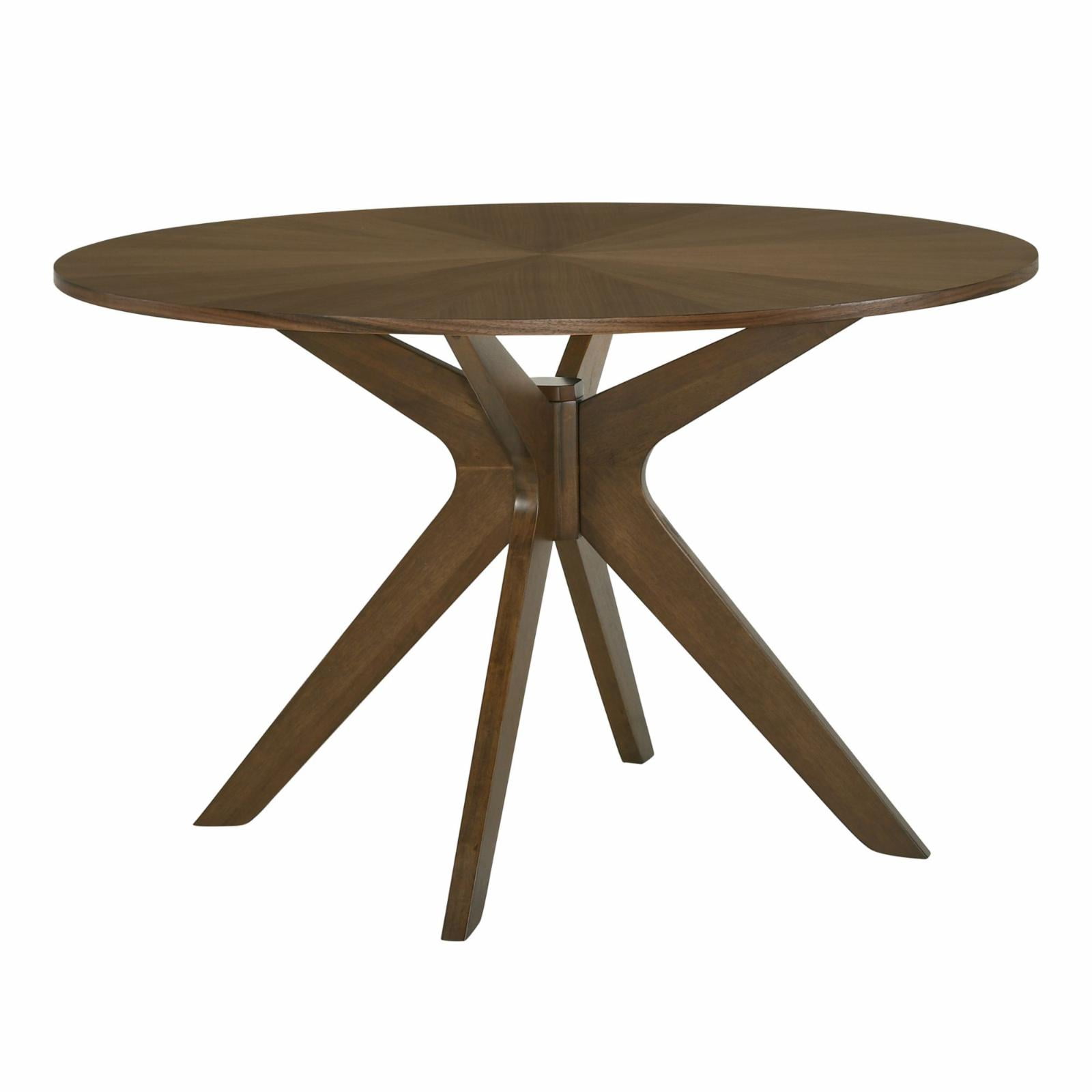 Walnut Round Mid-Century Modern Dining Table with Tapered Legs