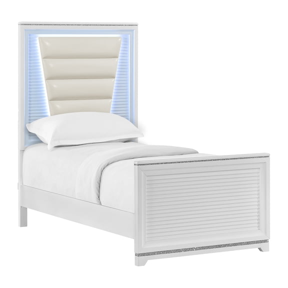 Picket House Furnishings Xena Twin UPH Bed with Lights in White