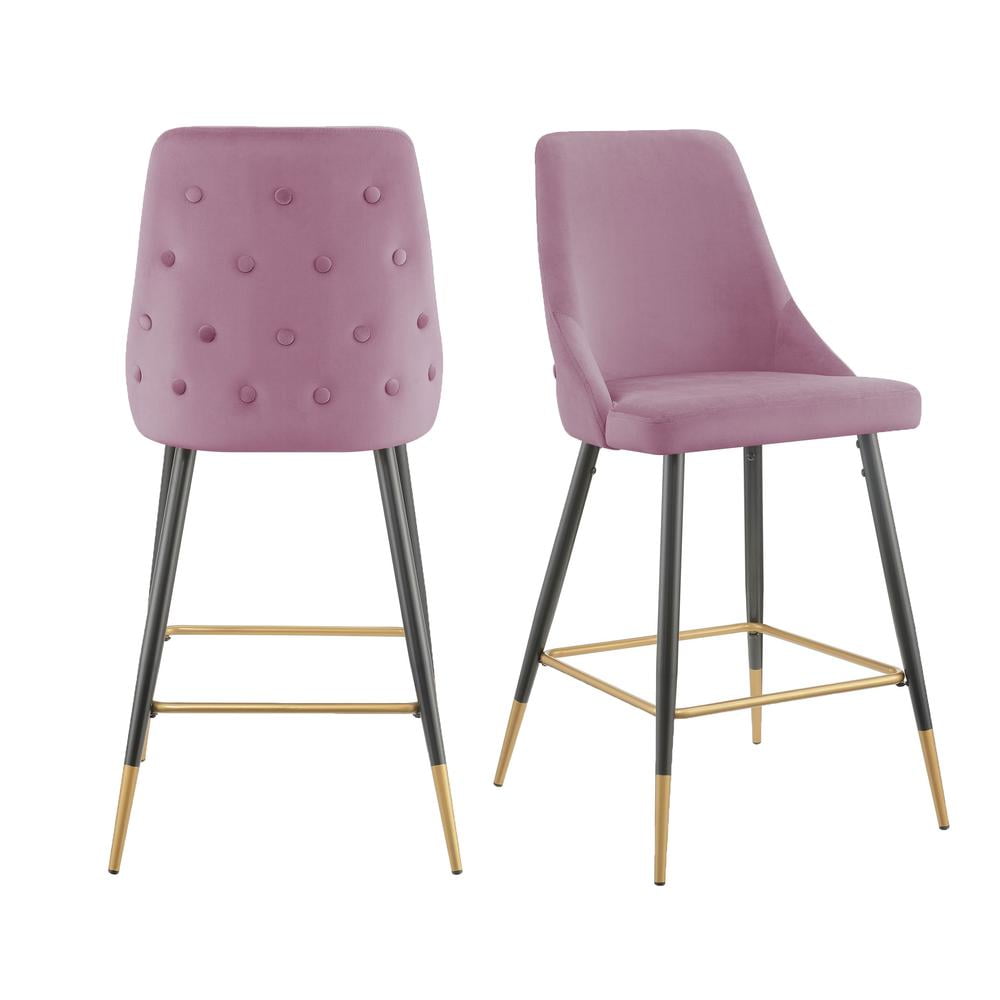 Luxe Blush Velvet 43" Bar Stool with Gold-Tipped Metal Legs