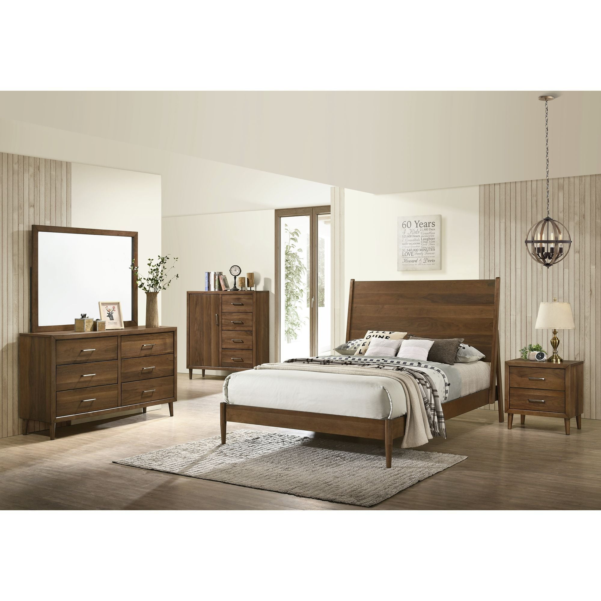 Walnut Mid-Century Modern 6-Drawer Dresser with Black Felt Lining