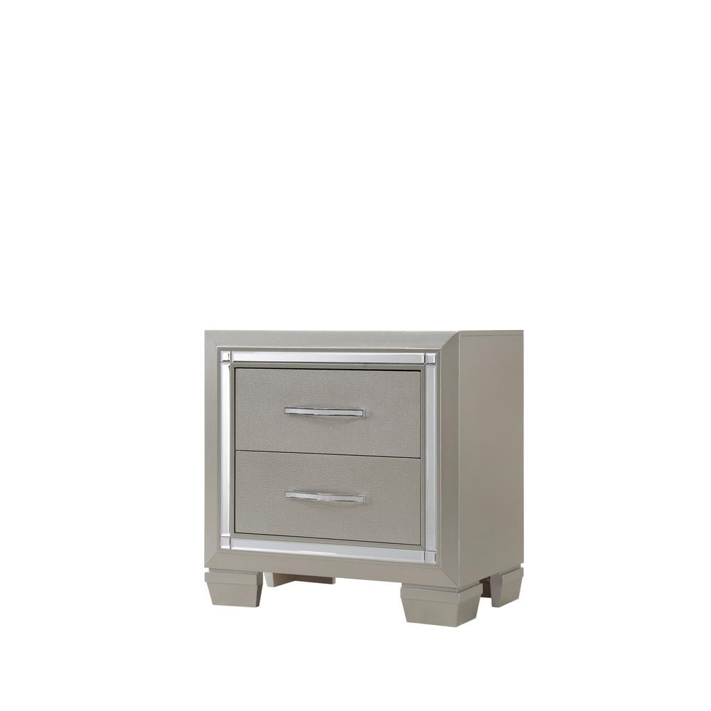 Glam Silver and Gray 2-Drawer Nightstand with Crystal Handles