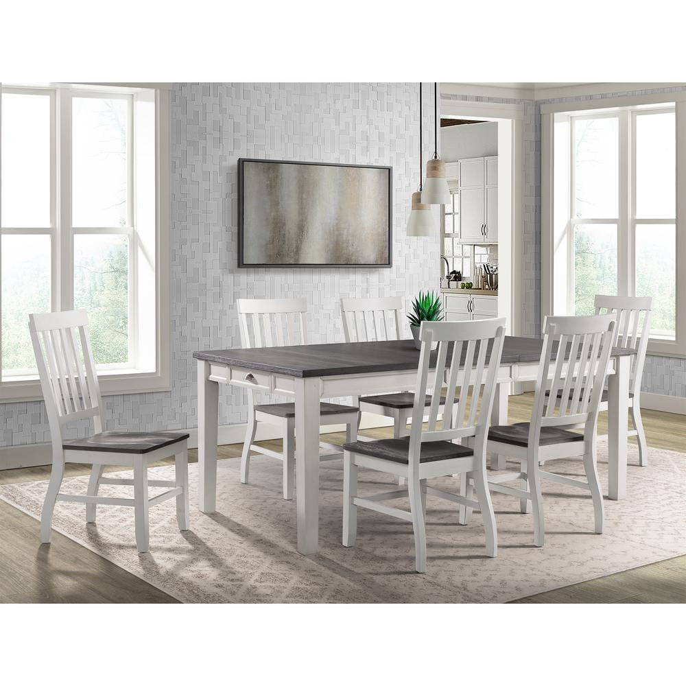 Cottage Chic Two-Tone 7-Piece Dining Set with Extension Leaf and Storage