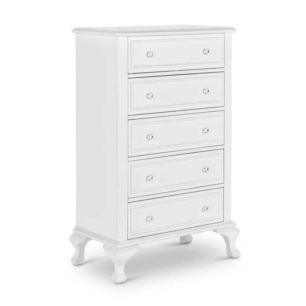 White 5-Drawer Chest with Crystal Knobs and Felt Lined Drawer