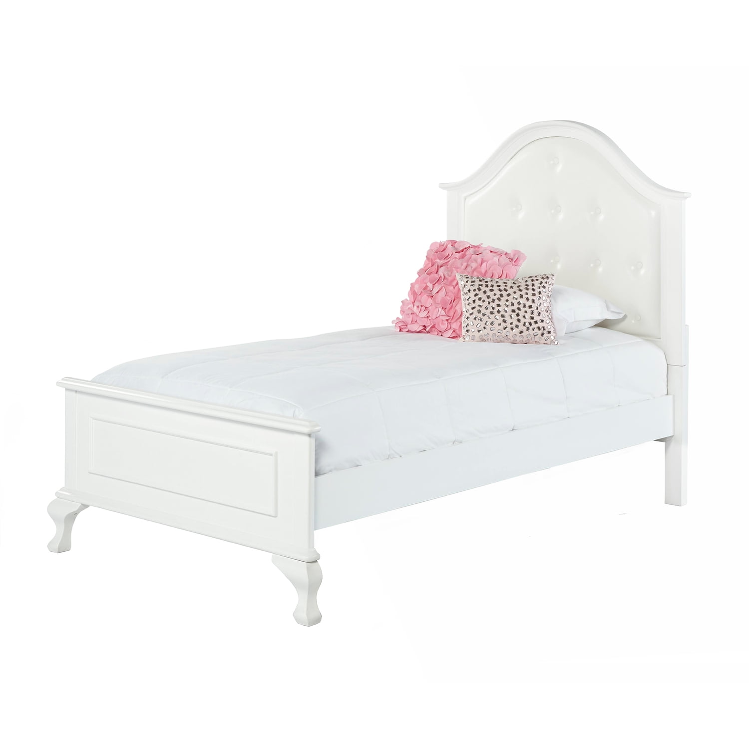 Jenna White Twin Upholstered Bed with Faux Leather Headboard