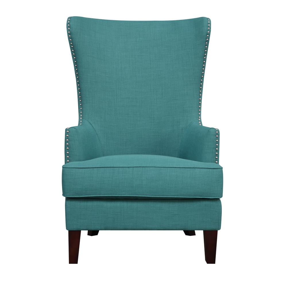 Heirloom Teal High-Back Accent Chair with Studded Trim