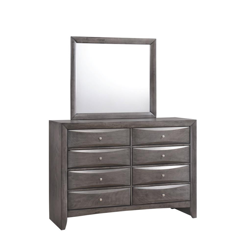 Transitional Gray 8-Drawer Dresser and Mirror Set with Nickel Hardware