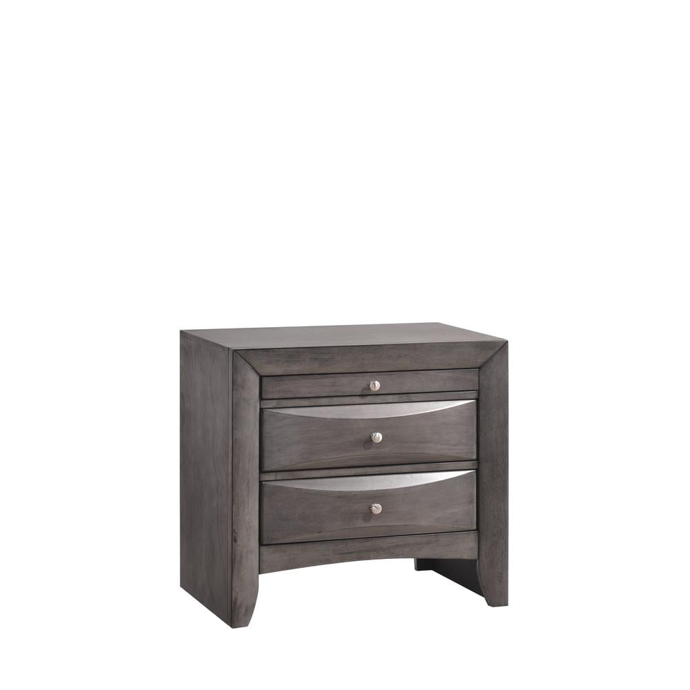 Madison Transitional 2-Drawer Gray Nightstand with Pull-Out Tray